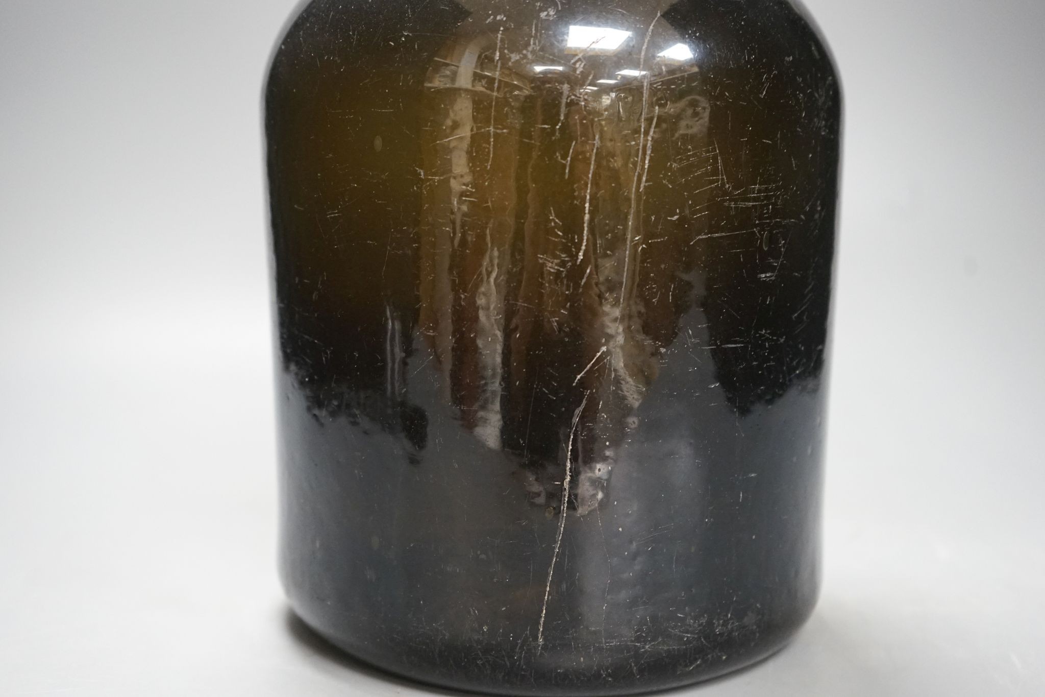 An unusually large 18th century mallet-shape wine bottle, 35cm